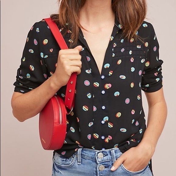 Anthro 52 Conversations Button Print Blouse - Picture 1 of 9